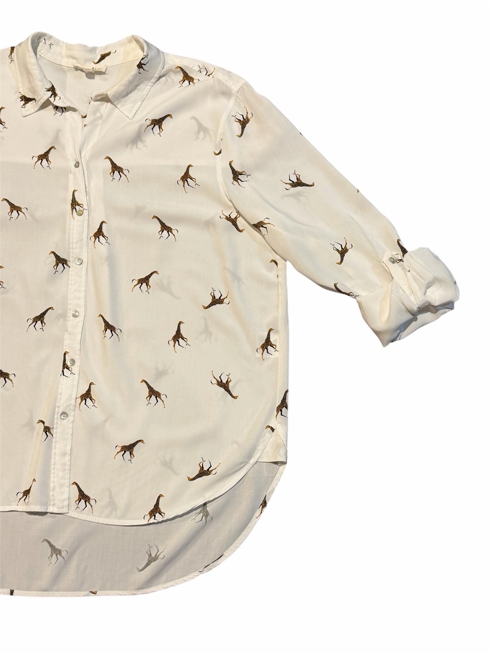 Jane + Delancey White Giraffe Print Button Down Blouse Top Animal Print Size XL - Picture 11 of 16